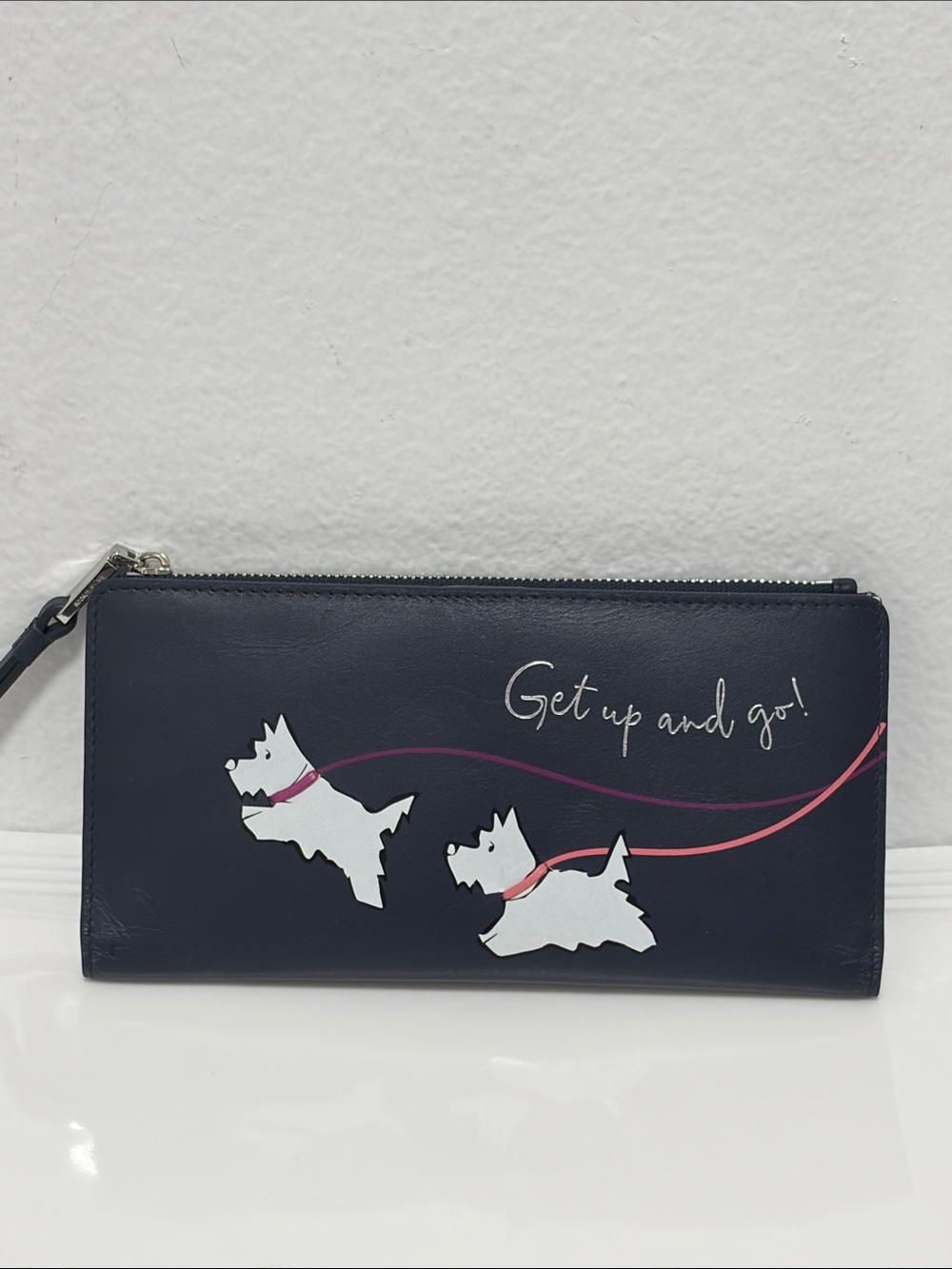 Radley London “Get Up & Go” Navy Blue Scottie Long Bifold Snap Wallet - EC